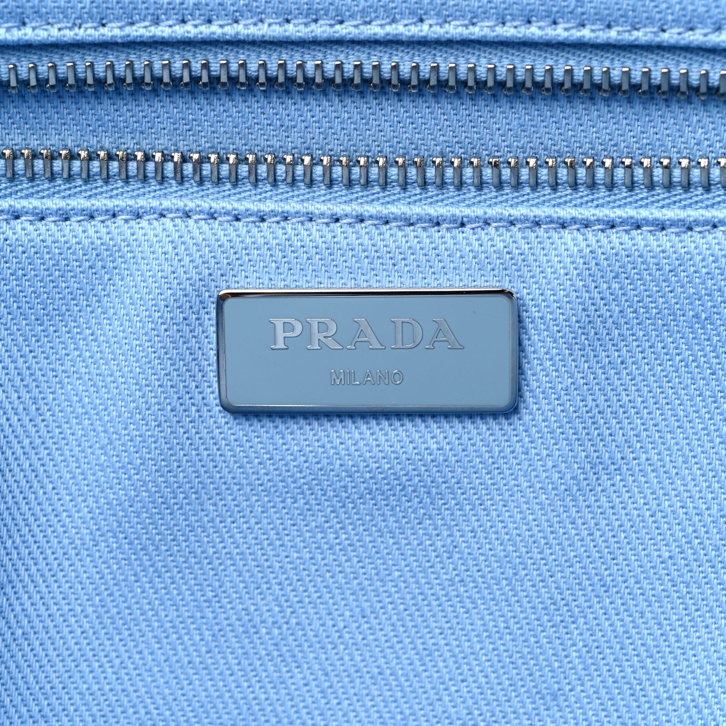 Nylon Embroidered Drill Shopping Tote Bag Sky Blue White