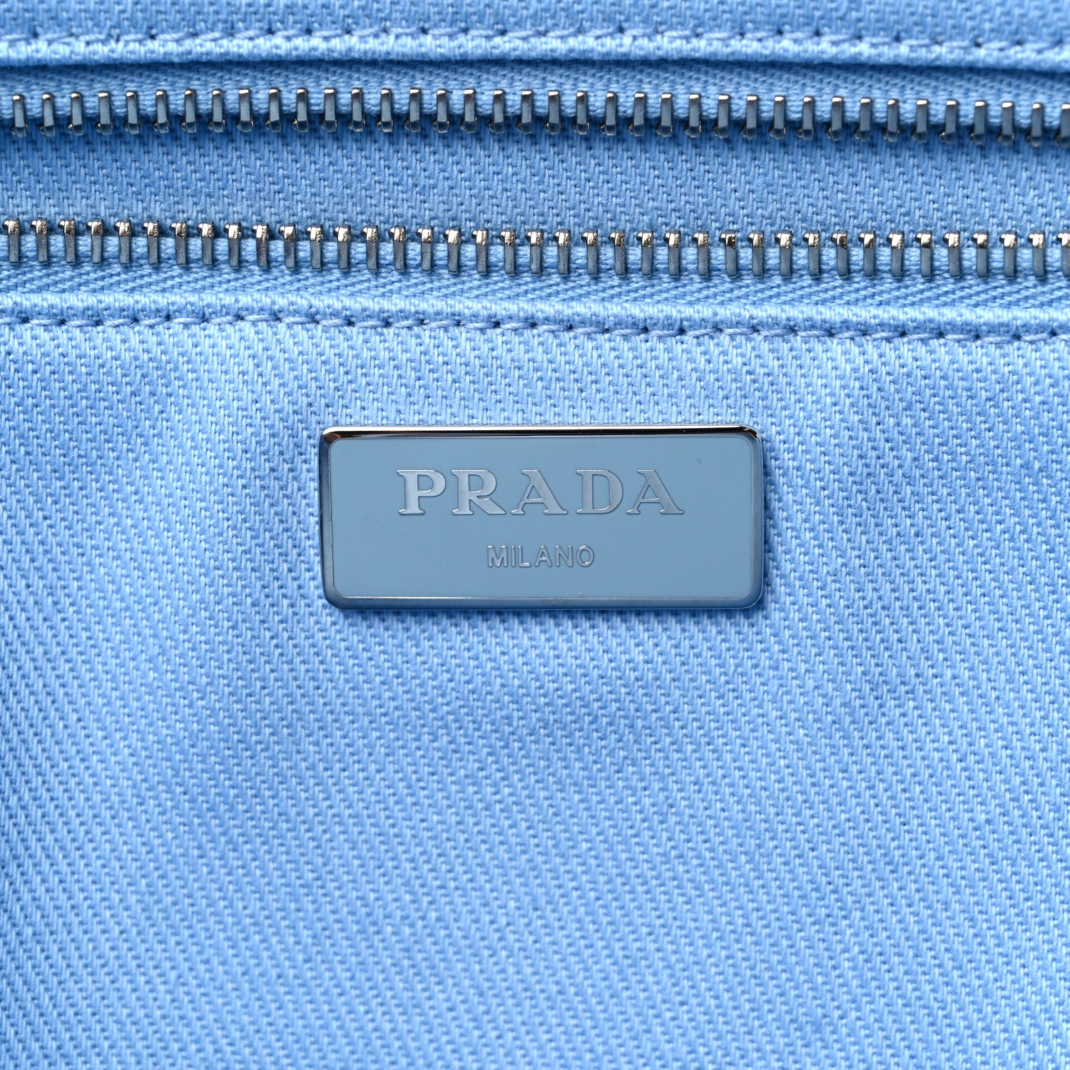 Prada Nylon Embroidered Drill Shopping Tote Bag Sky Blue White 6 of 8