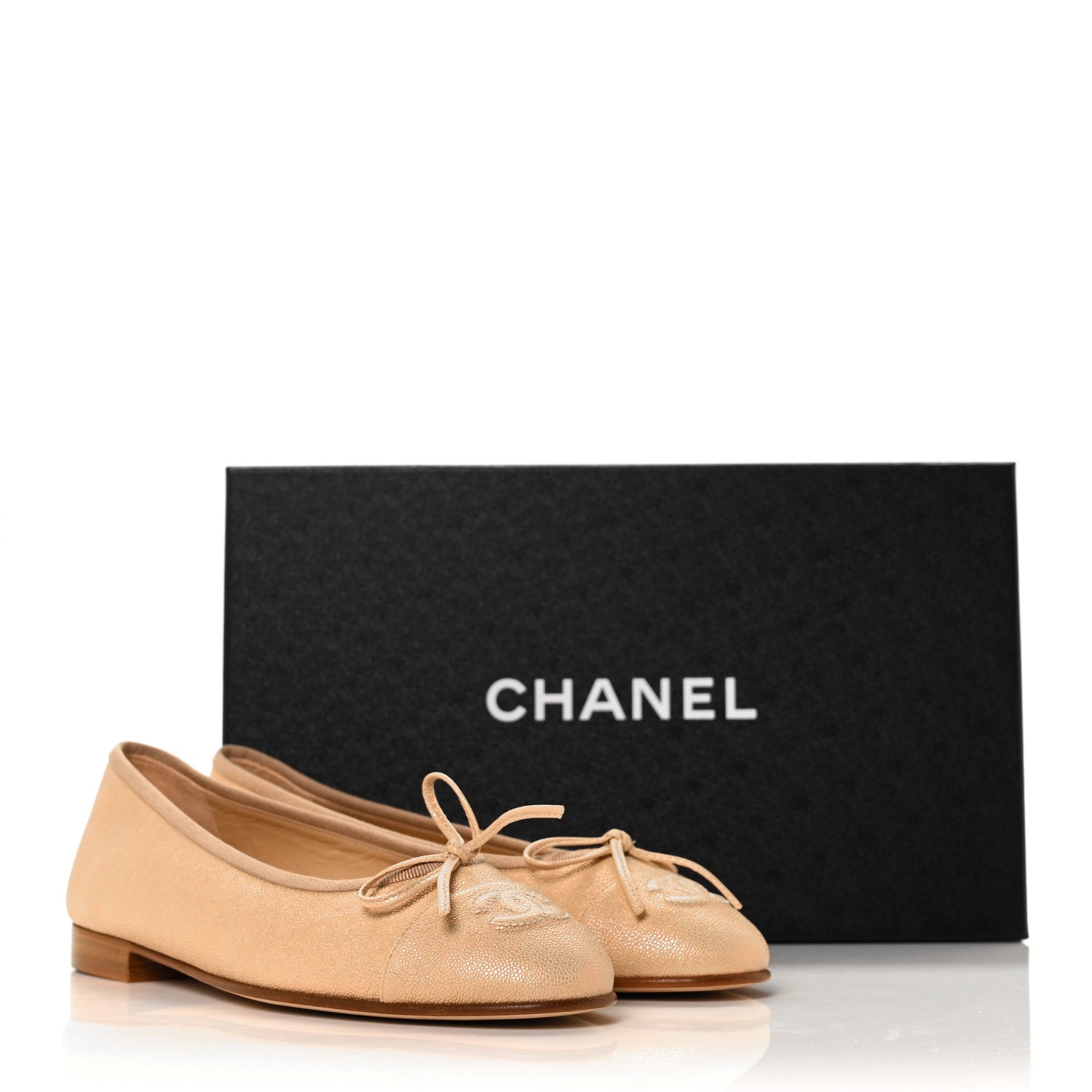 Chanel Caviar Cap Toe CC Ballerina Flats 36.5 Beige 8 of 8