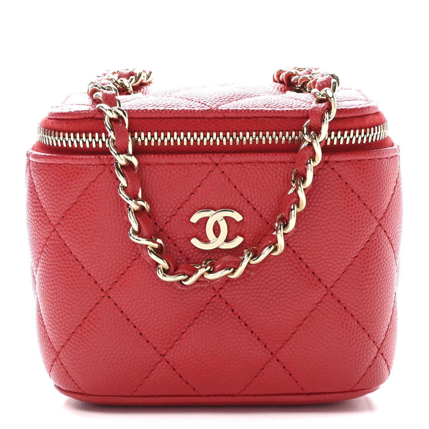 Chanel Caviar Quilted Mini Vanity Case With Chain Red 1 of 10