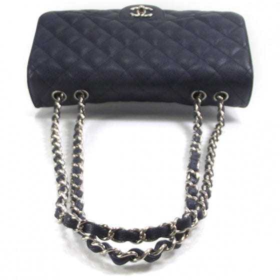 Caviar JUMBO Classic Flap Dark Navy Blue