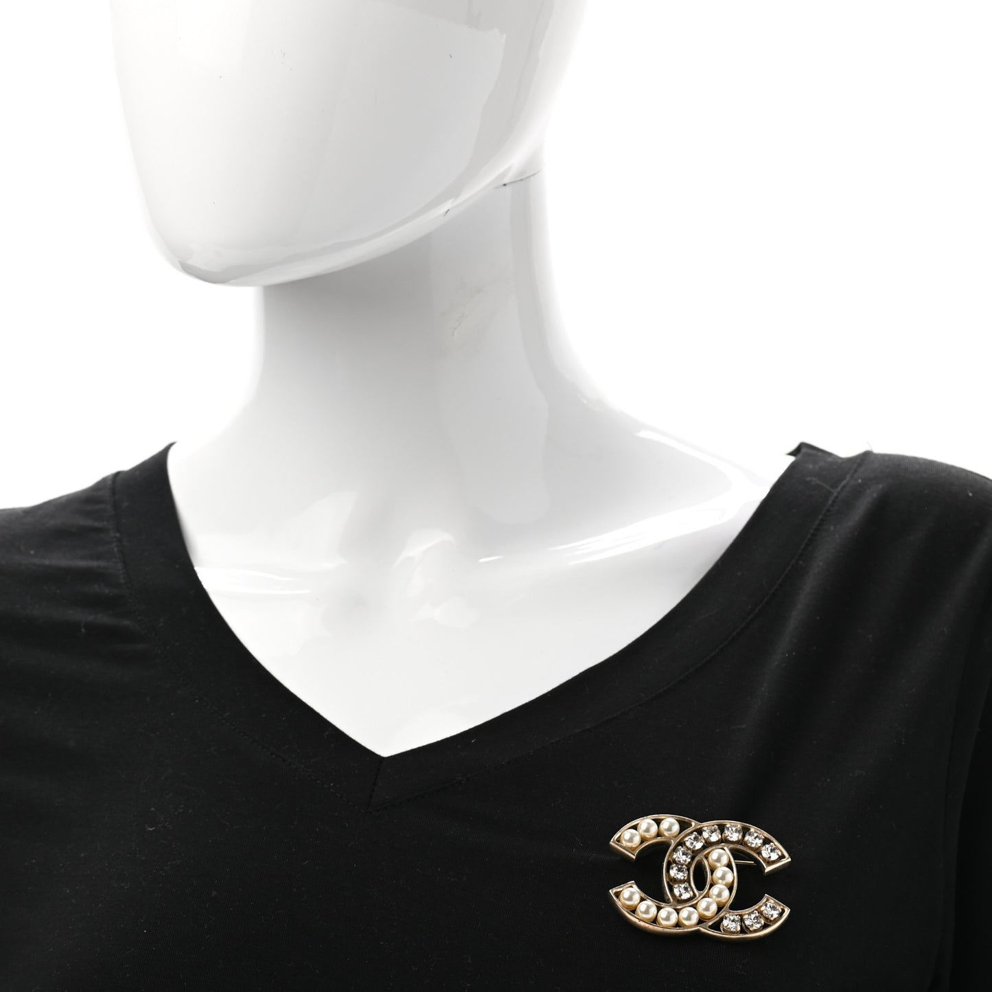 Pearl Crystal CC Brooch Gold Pearly White