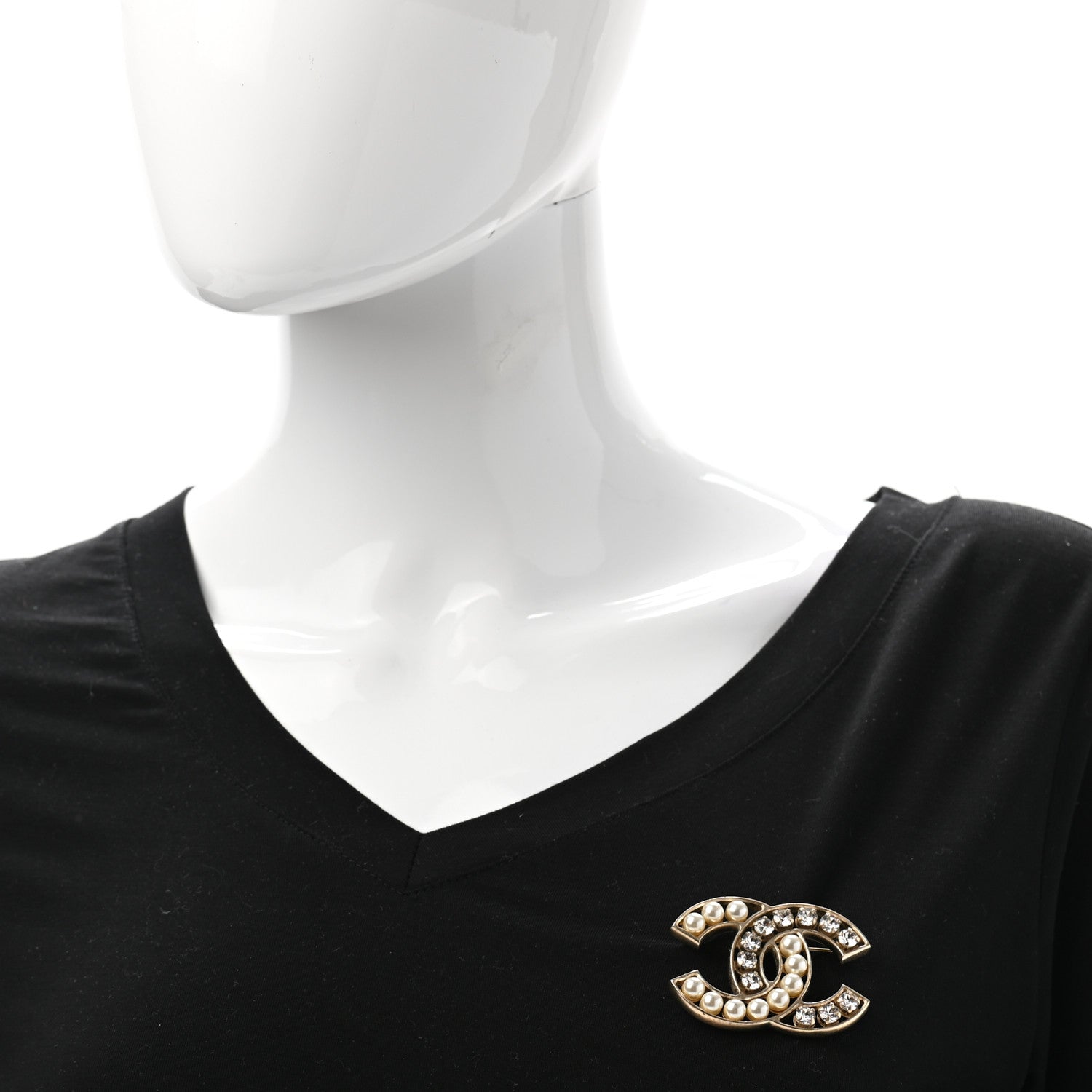 Chanel Pearl Crystal CC Brooch Gold Pearly White 2 of 6