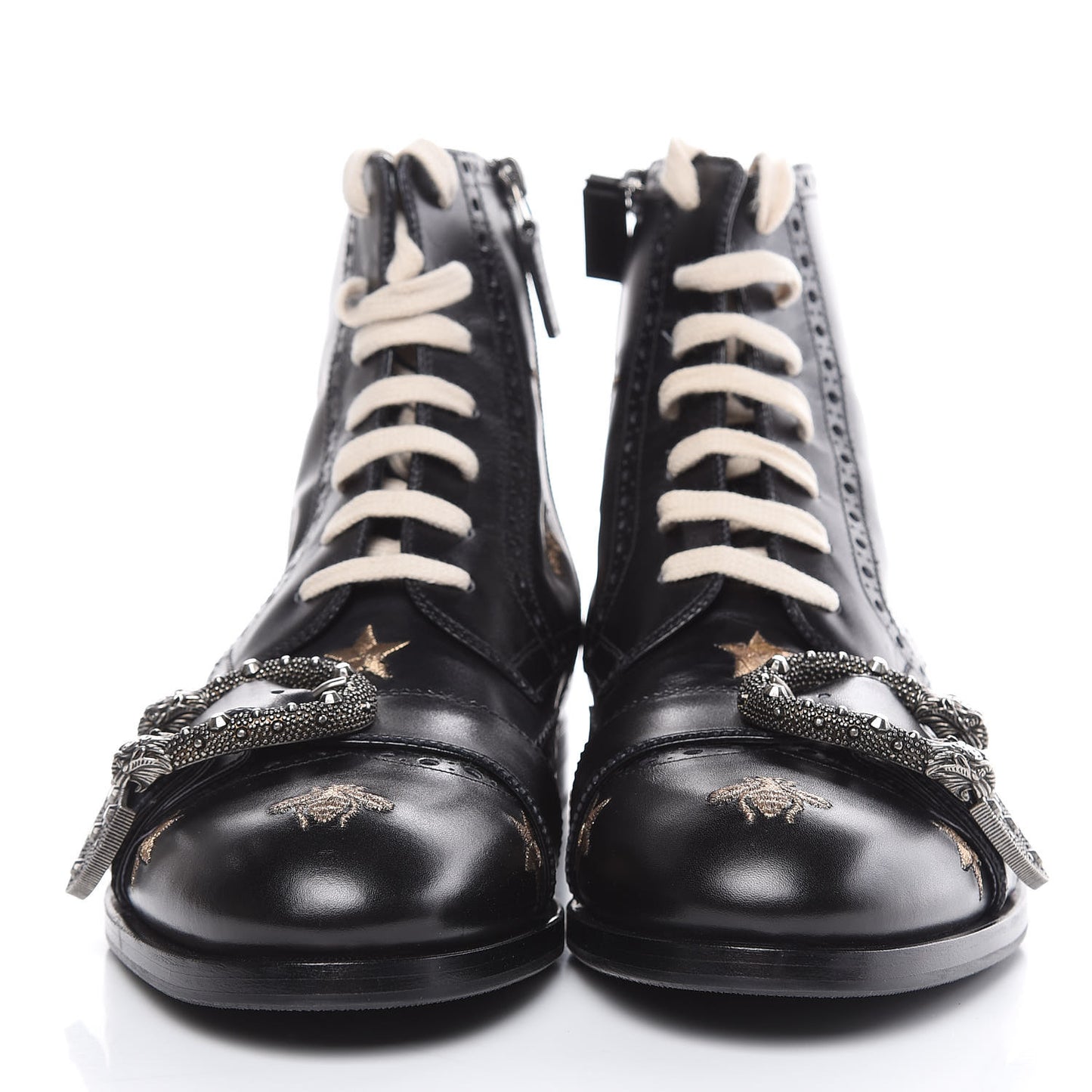 Calfskin Bee Star Embroidered Mens Queercore Brogue Wingtip Boots 7.5 Black