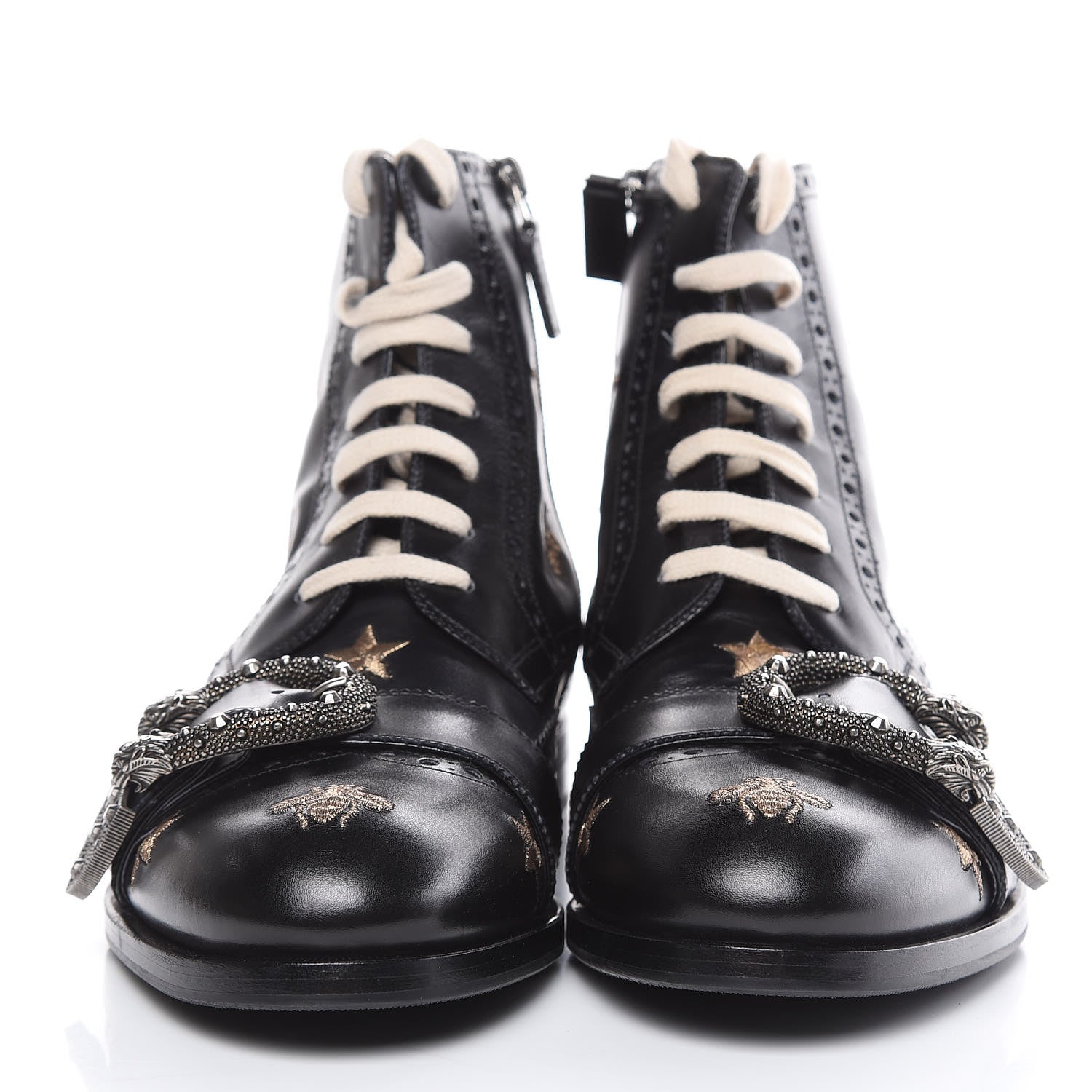 Gucci Calfskin Bee Star Embroidered Mens Queercore Brogue Wingtip Boots 7.5 Black 2 of 10