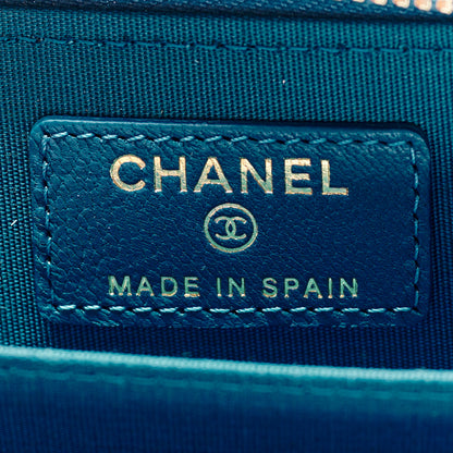 Chanel Lambskin Quilted Chanel 19 Zip Around Coin Purse Wallet Turquoise 6 of 9