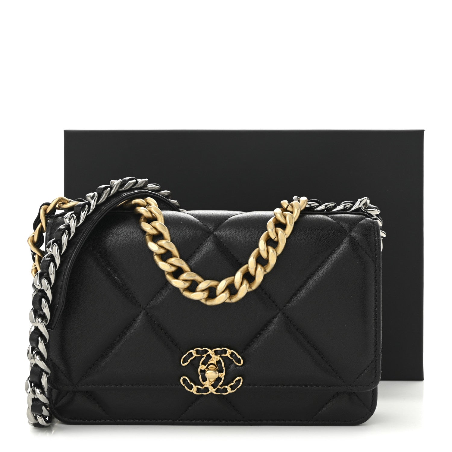 Chanel Lambskin Quilted Chanel 19 Wallet On Chain WOC Black 12 of 12