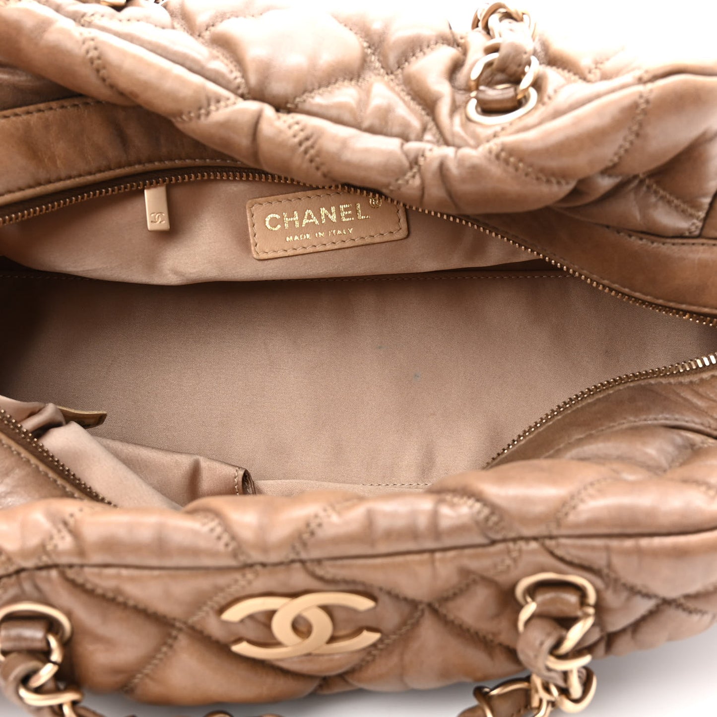 Lambskin Bubble Quilt Bowler Dark Beige