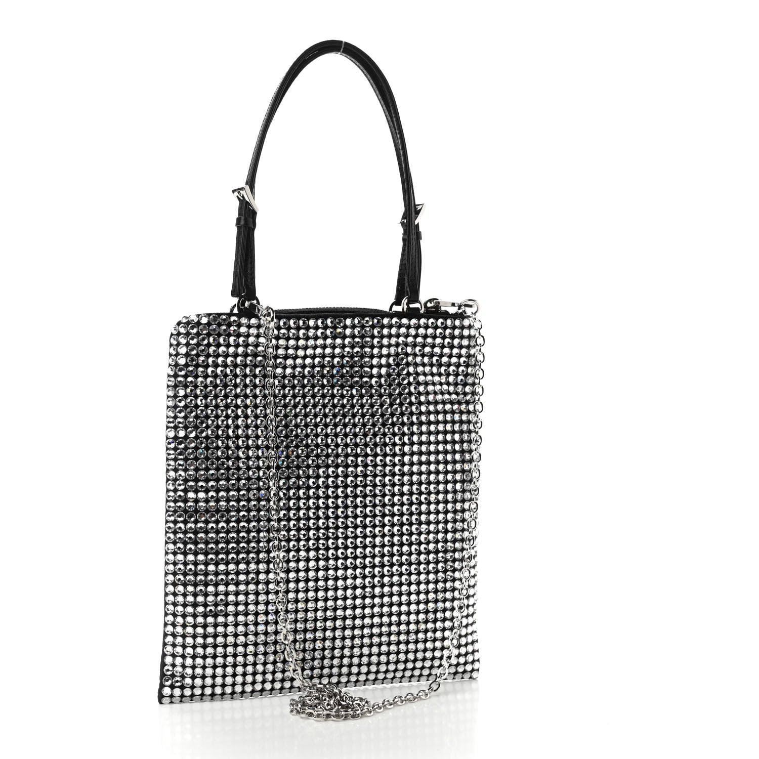 Prada Satin Crystal Metal Triangle Logo Chain Crossbody Handbag Cristal 3 of 10