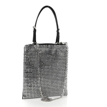 Prada Satin Crystal Metal Triangle Logo Chain Crossbody Handbag Cristal 3 of 10