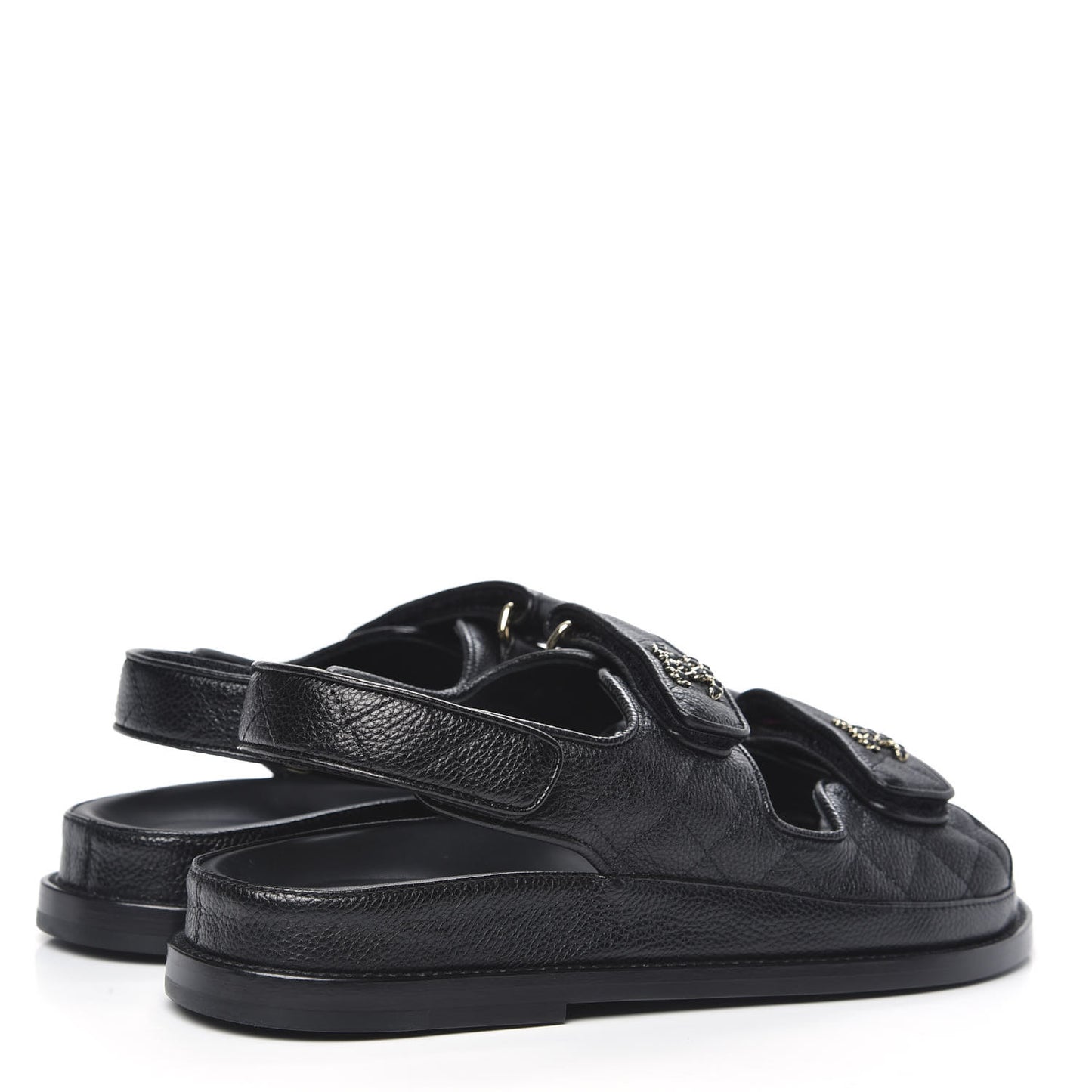 Grained Calfskin Velcro Dad Sandals 37.5 Black