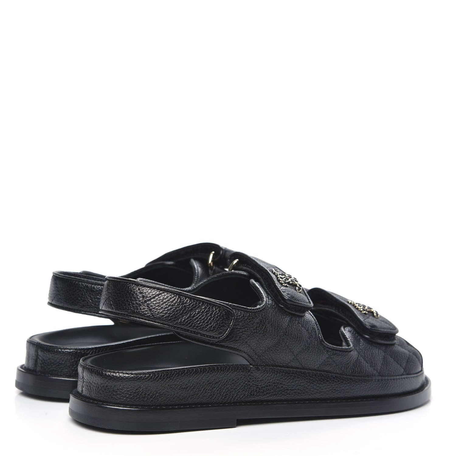 Chanel Grained Calfskin Velcro Dad Sandals 37.5 Black 4 of 8