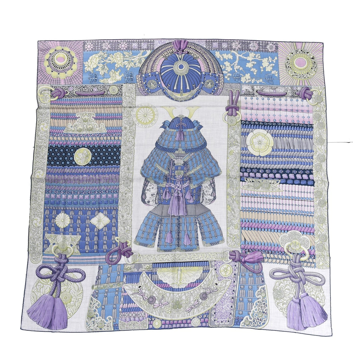 Cashmere Silk Parures De Samourais Shawl 140 Gris Chine Mauve Parme