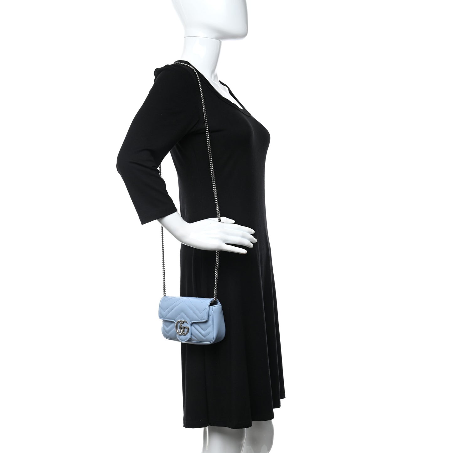 Calfskin Matelasse Super Mini GG Marmont Shoulder Bag Porcelain Light Blue