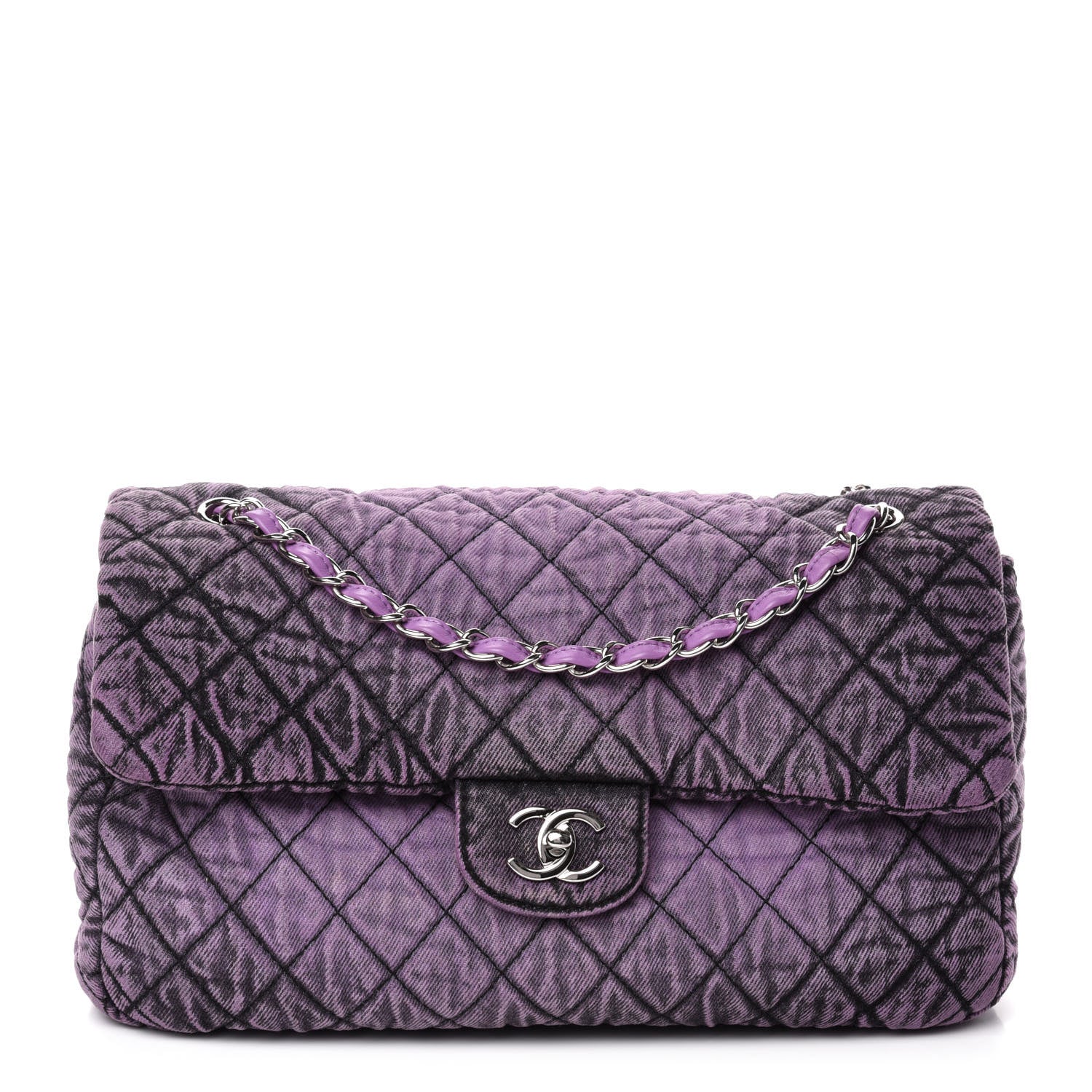 Chanel Denim Quilted Denimpression Flap Purple Black 1 of 10