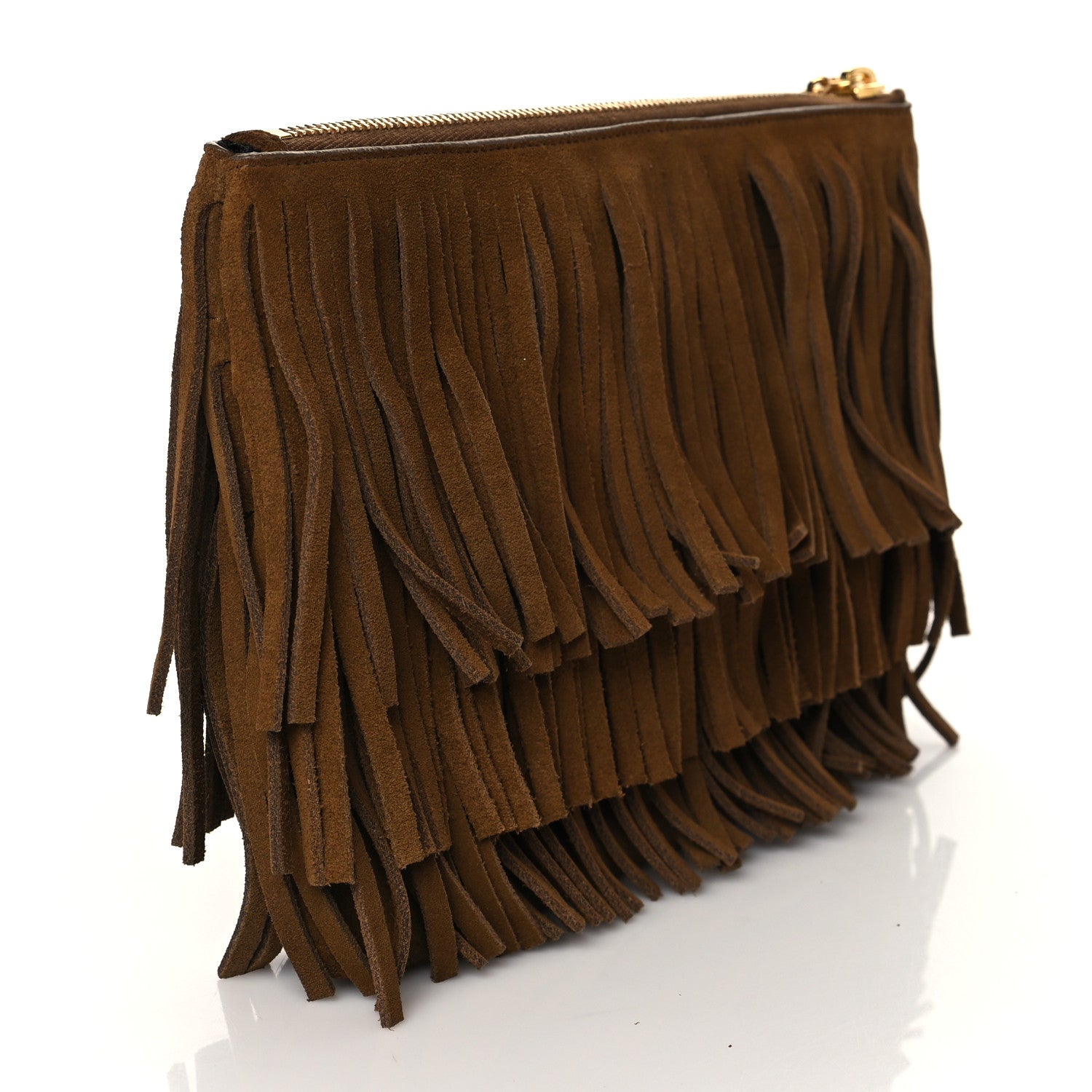 Saint Laurent Suede Fringe Medium Clutch Light Ocre 2 of 10