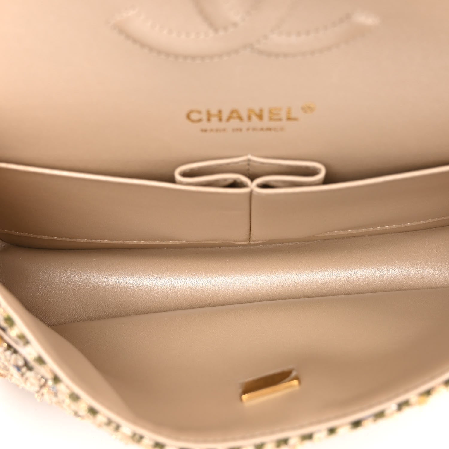 Chanel Tweed Quilted Medium Double Flap Beige Gold Multicolor 5 of 10