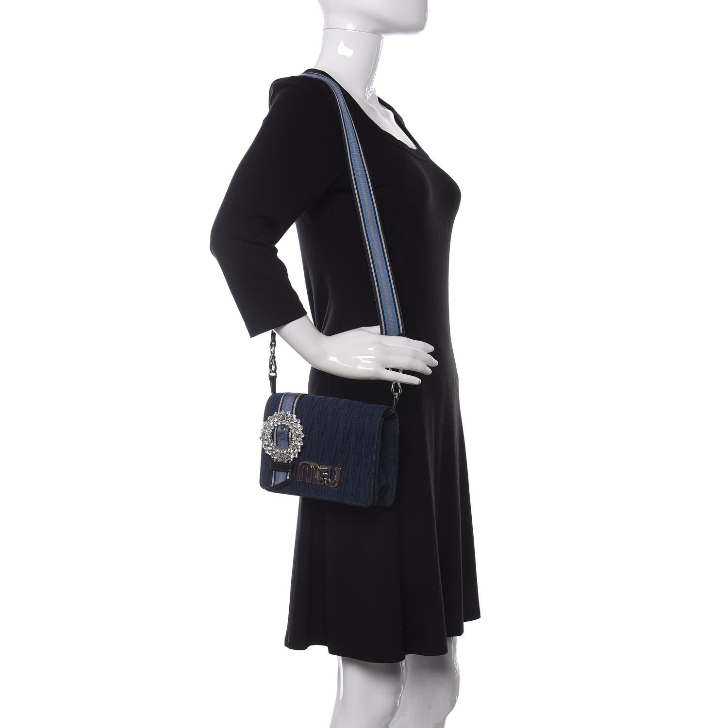Miu Miu Denim Matelasse Crystal Embellished Shoulder Bag Blue 2 of 11