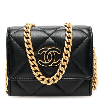 Chanel Lambskin Enamel Quilted Pending CC Card Holder On Chain Black 1 of 10
