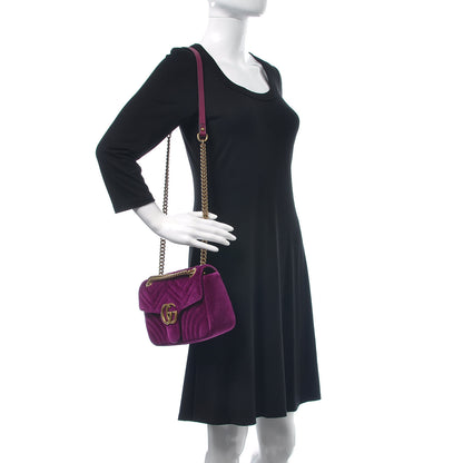 Gucci Velvet Matelasse Small GG Marmont Shoulder Bag Fuchsia Violet Cyclamen 2 of 12