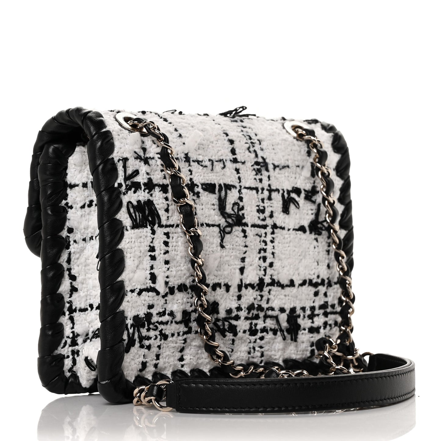 Tweed Braided Calfskin Mini My Own Frame Flap Grey Black