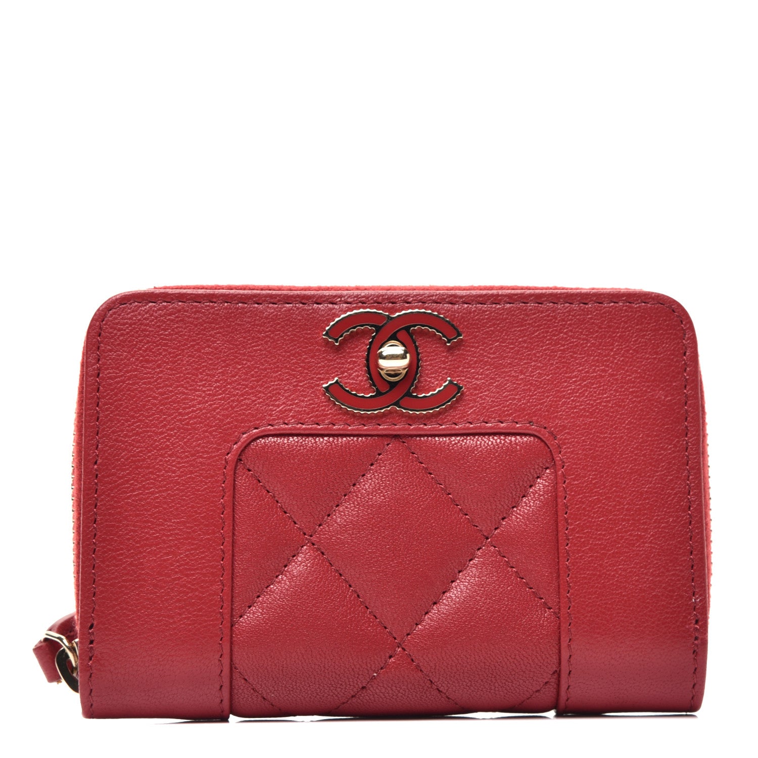 Chanel Sheepskin Quilted Mademoiselle Vintage Zip Coin Purse Red 1 of 8