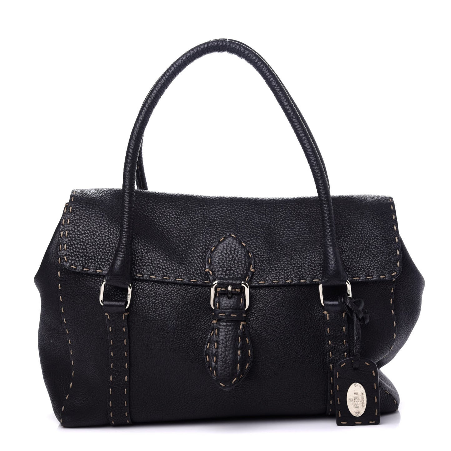 Calfskin Romano Selleria Medium Linda Satchel Black