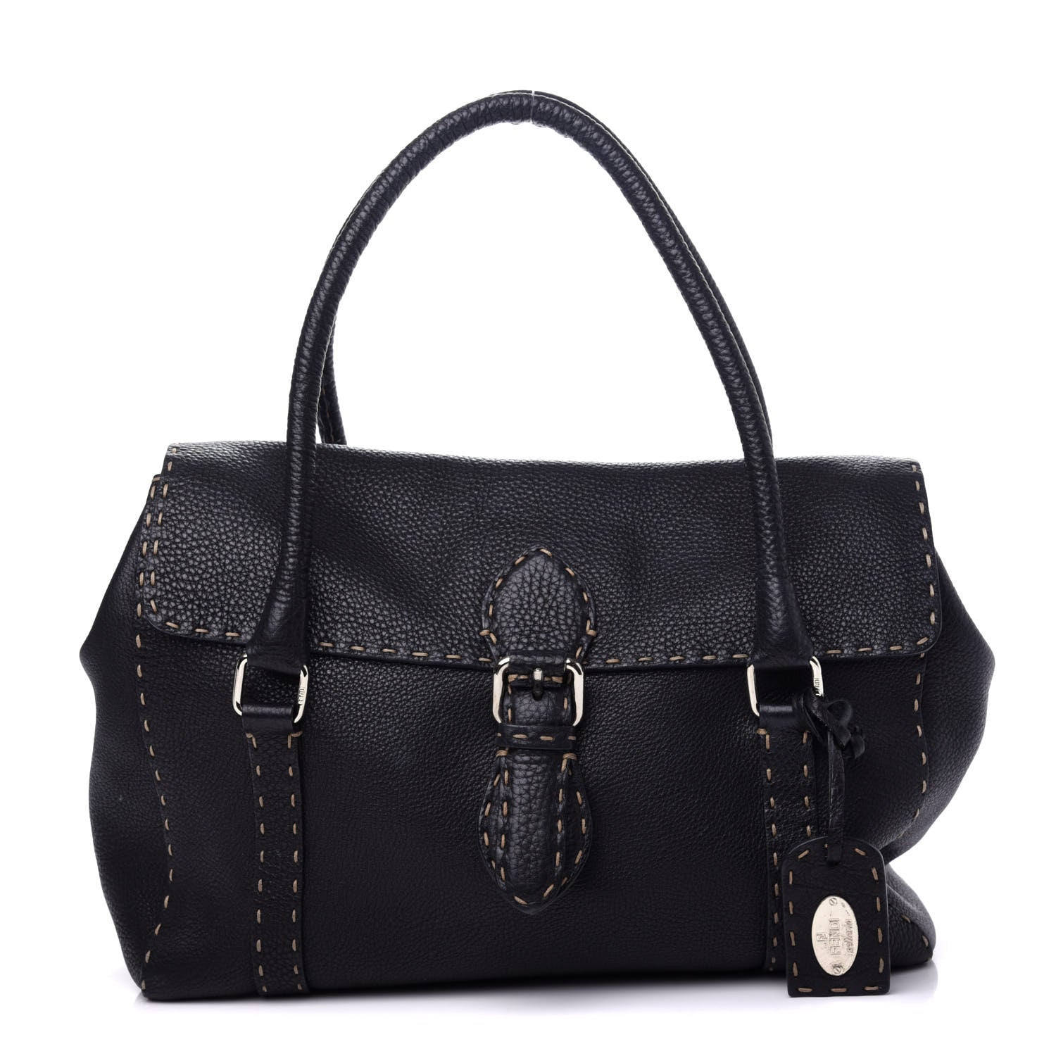 Fendi Calfskin Romano Selleria Medium Linda Satchel Black 1 of 11