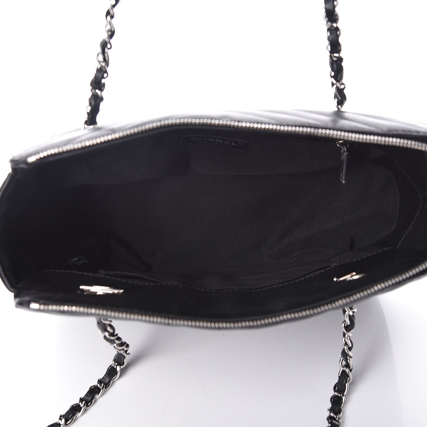 Lambskin Surpique Chevron Quilted Tote Black