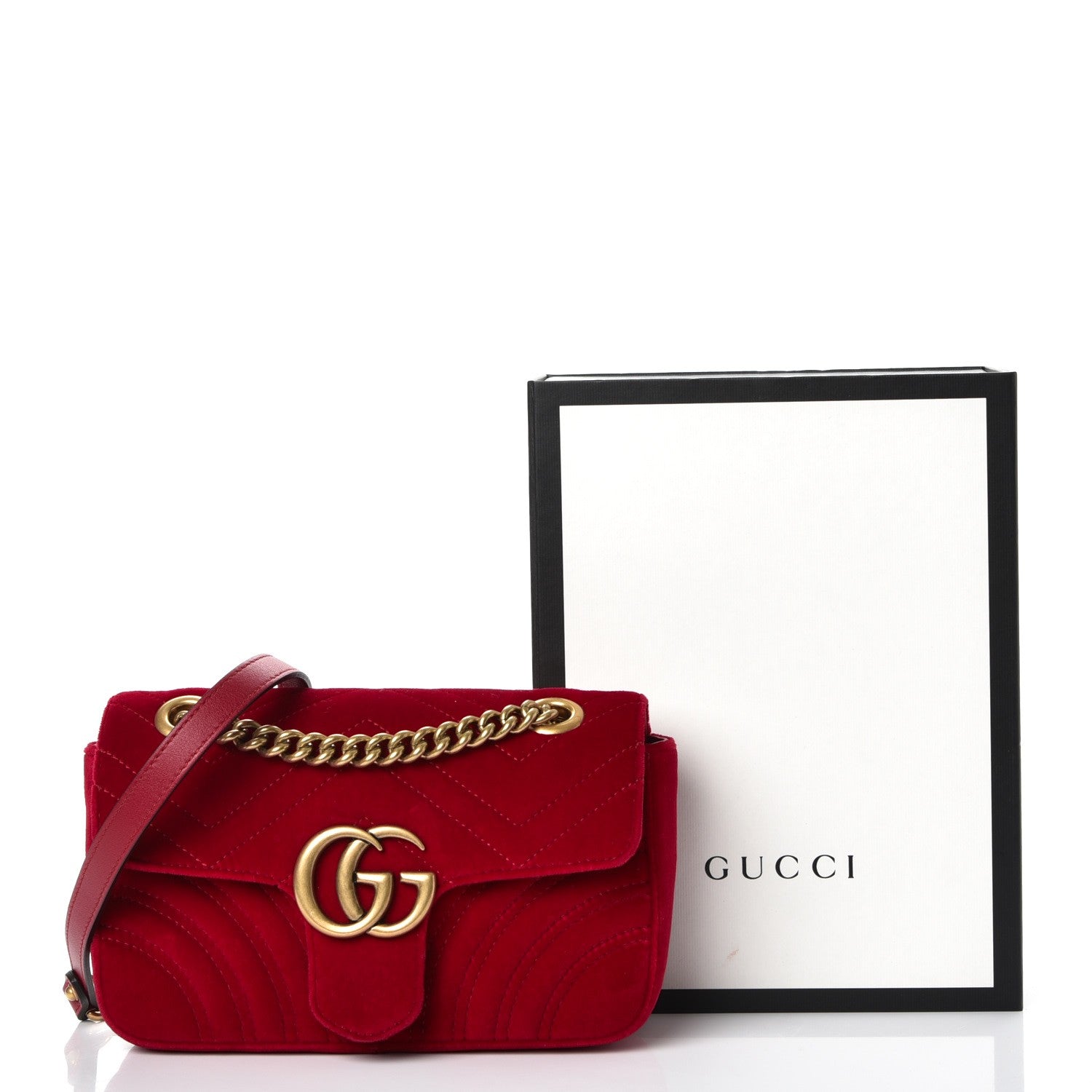 Gucci Velvet Matelasse Mini GG Marmont Shoulder Bag Hibiscus Red 8 of 8