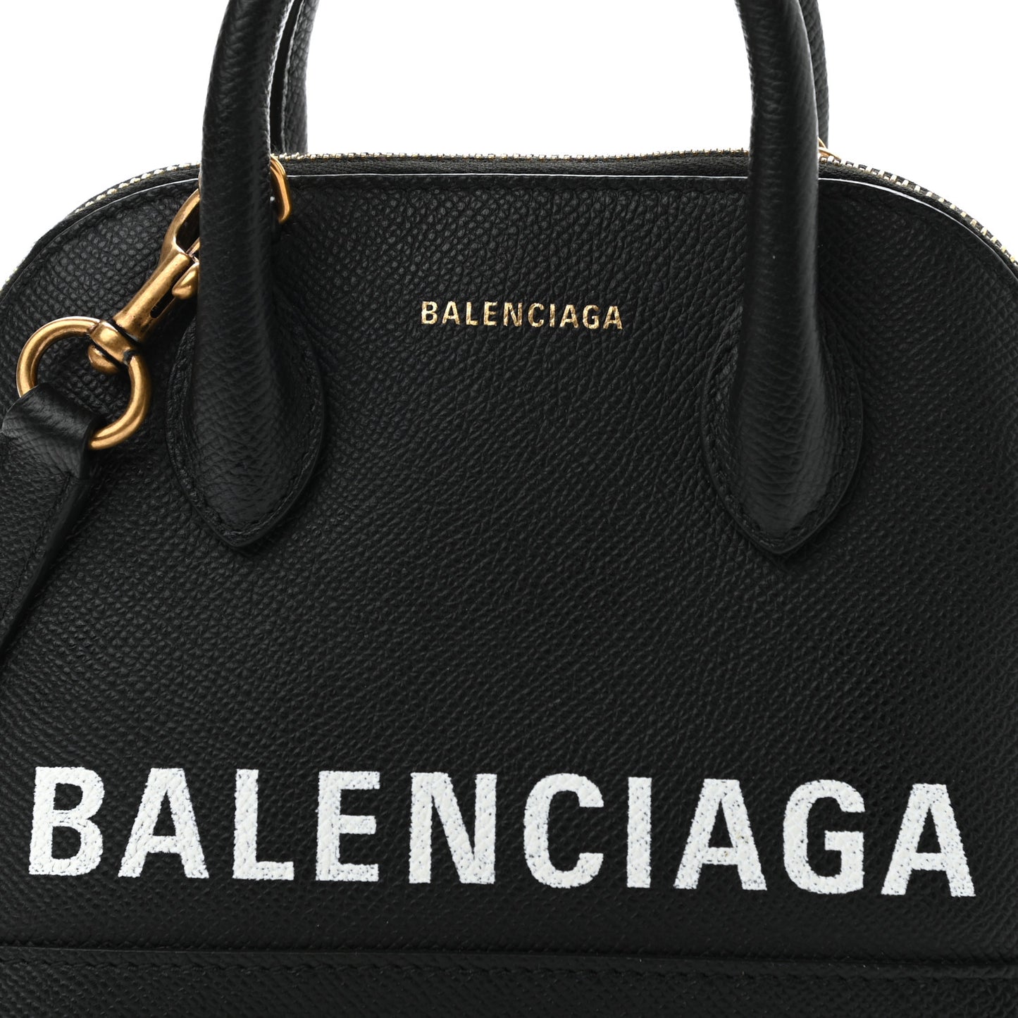 Signature Grained Calfskin XXS Ville Top Handle Bag Black White