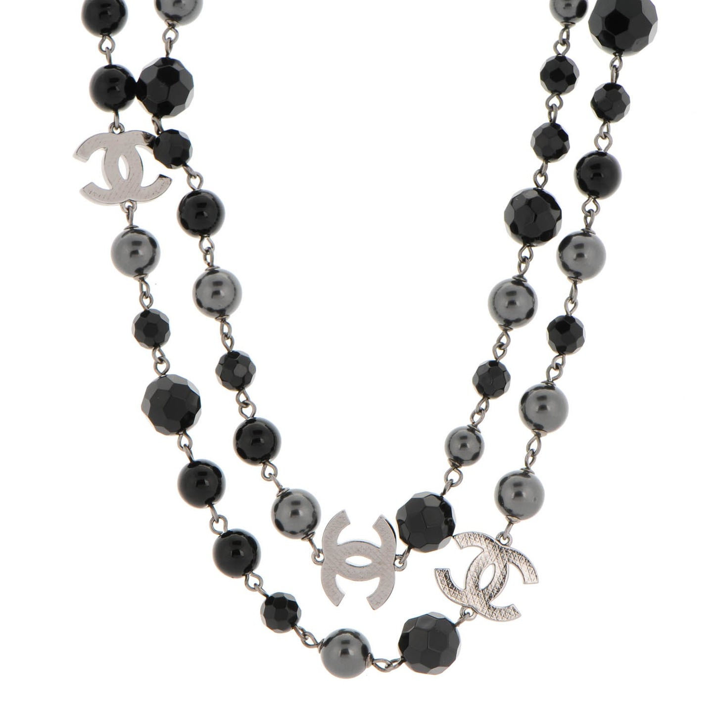 Ruthenium Bead CC Long Necklace Black