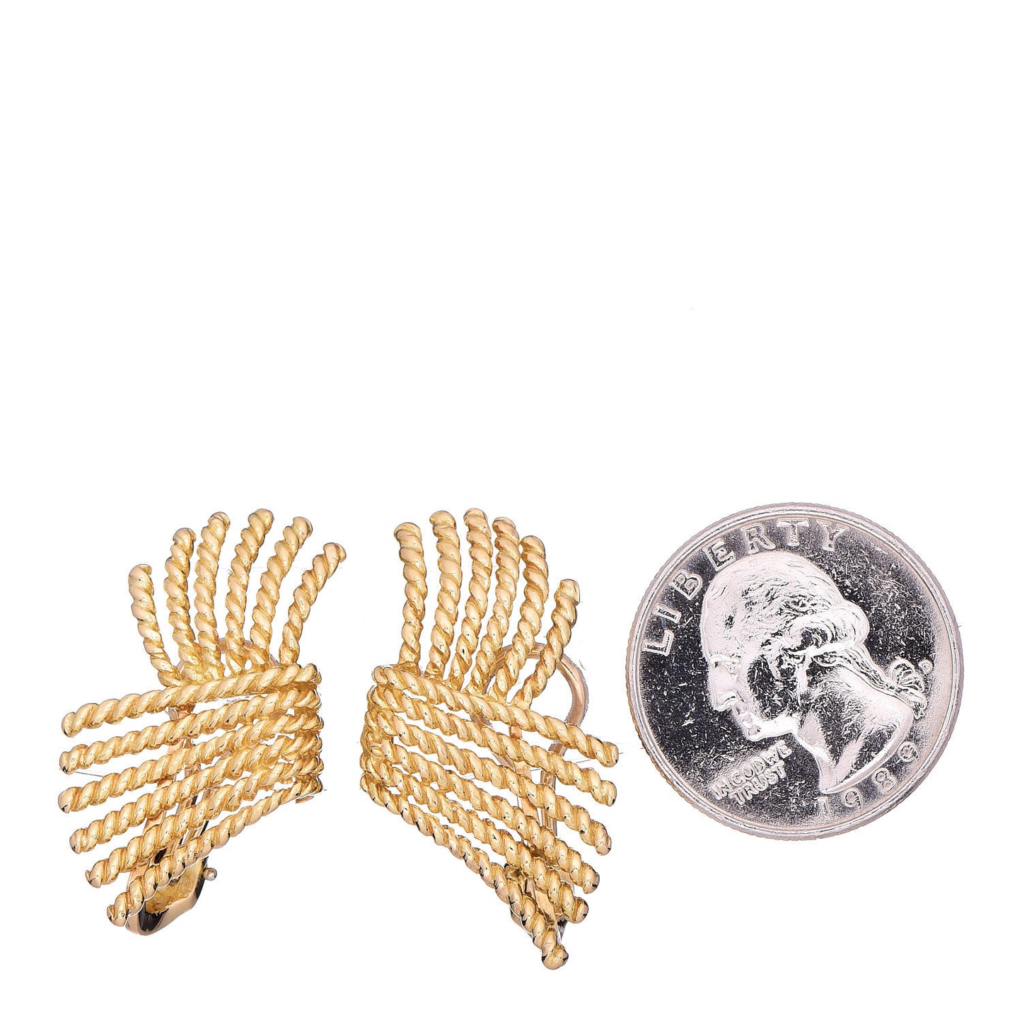 18K Yellow Gold Schlumberger V-Rope Clip On Earrings