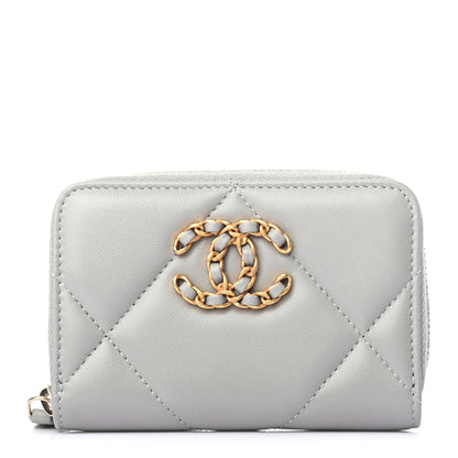 Chanel Lambskin Quilted Chanel 19 Zip Around Coin Purse Wallet Grey 1 of 7