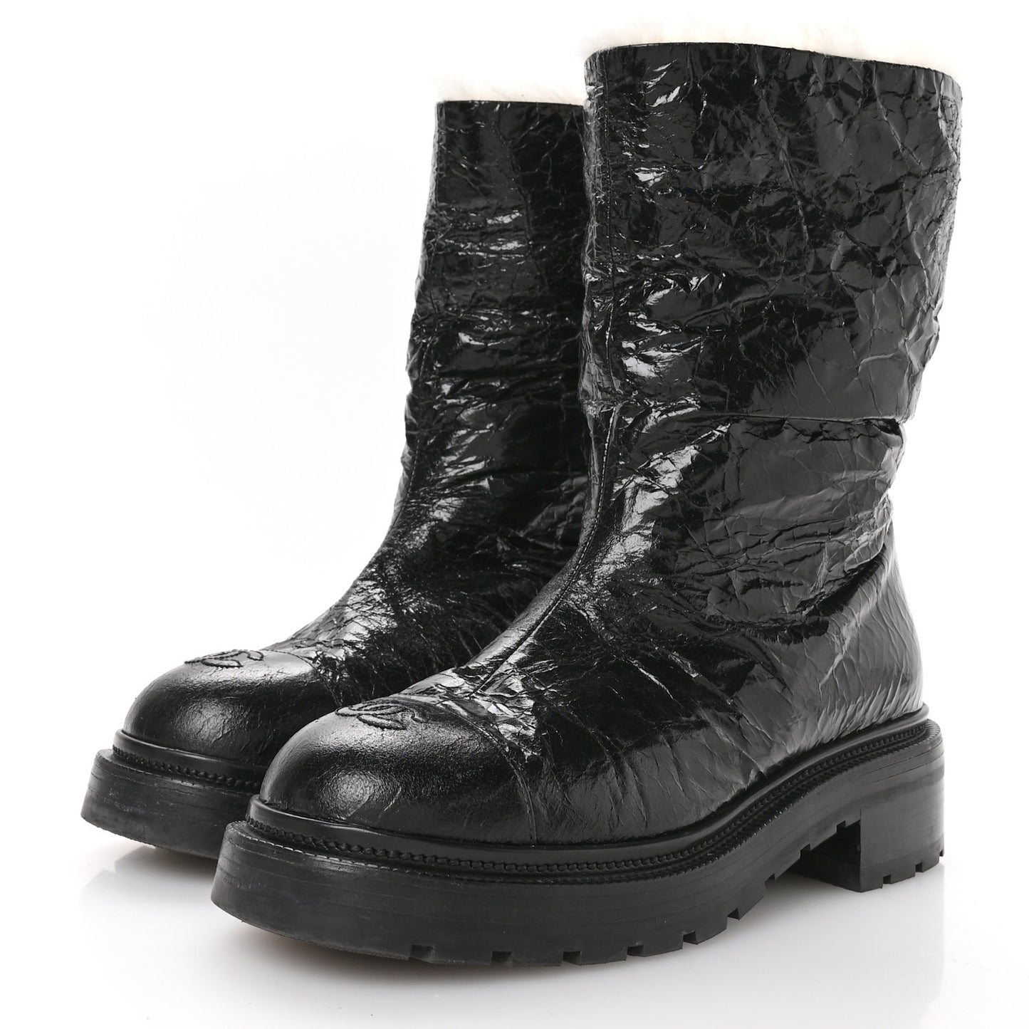 Lambskin Shearling Short Boots 38 Black