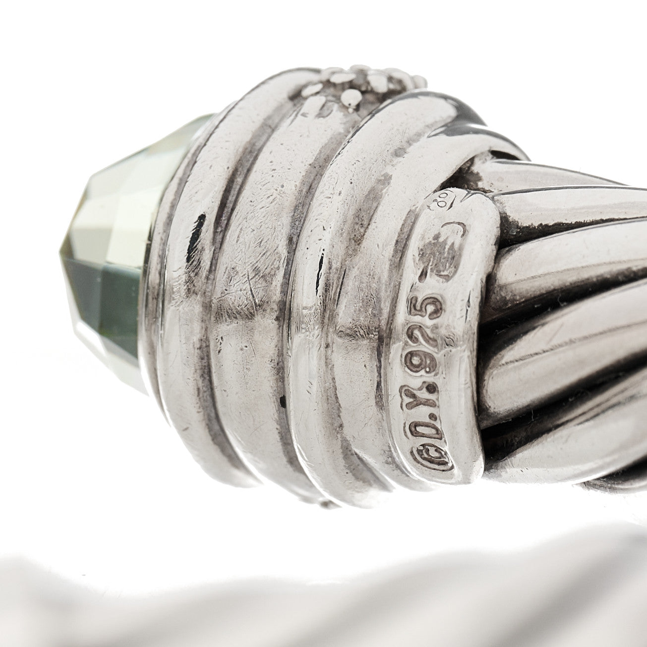 David Yurman Sterling Silver Diamond Prasiolite 10mm Cable Classics Hinged Bracelet 3 of 3