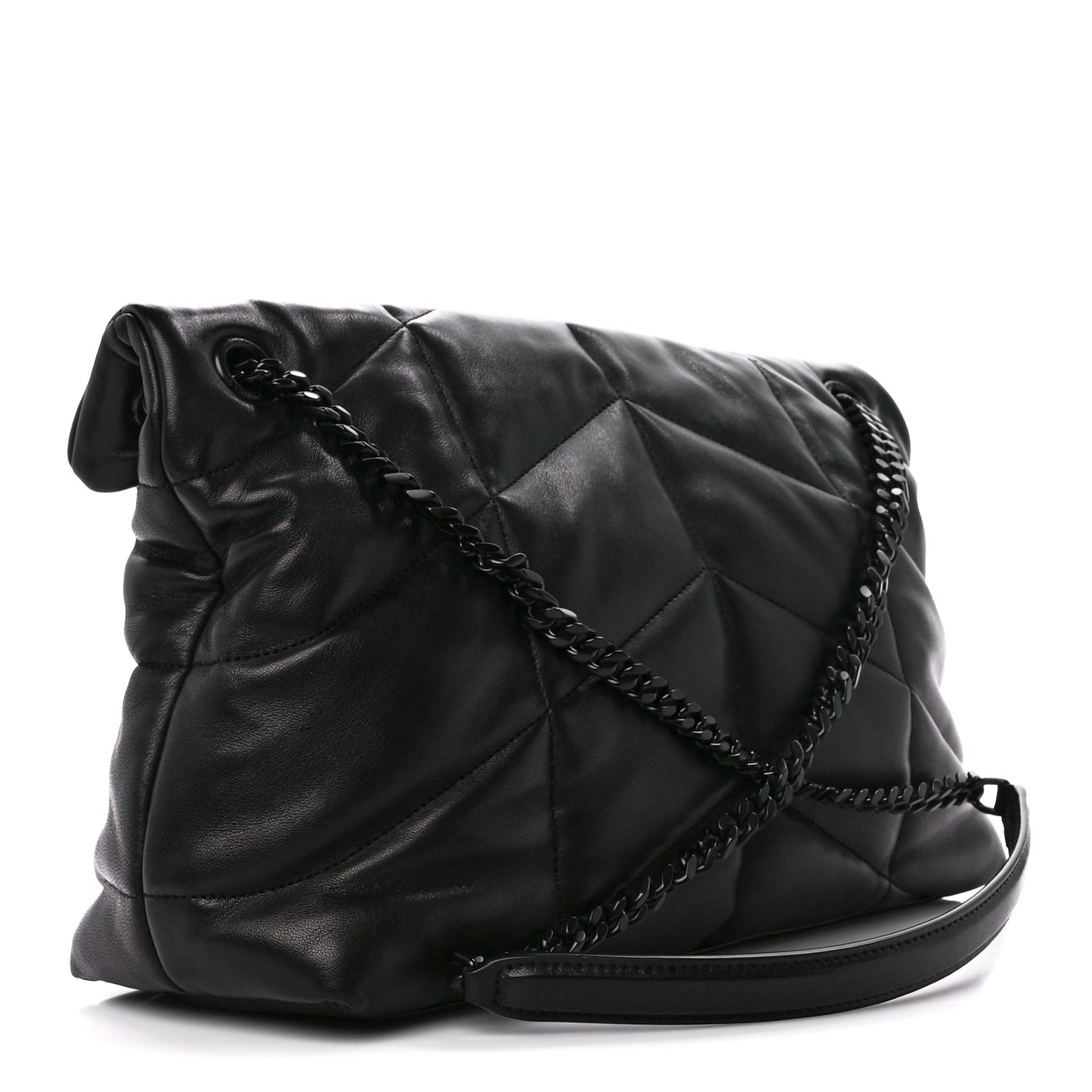 Lambskin Quilted Monogram Monochrome Medium Loulou Puffer Chain Satchel Black