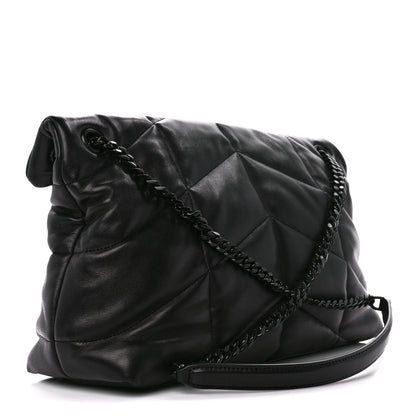 Saint Laurent Lambskin Quilted Monogram Monochrome Medium Loulou Puffer Chain Satchel Black 3 of 12