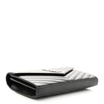 Saint Laurent Grain De Poudre Matelasse Chevron Monogram Chain Wallet Black 4 of 13