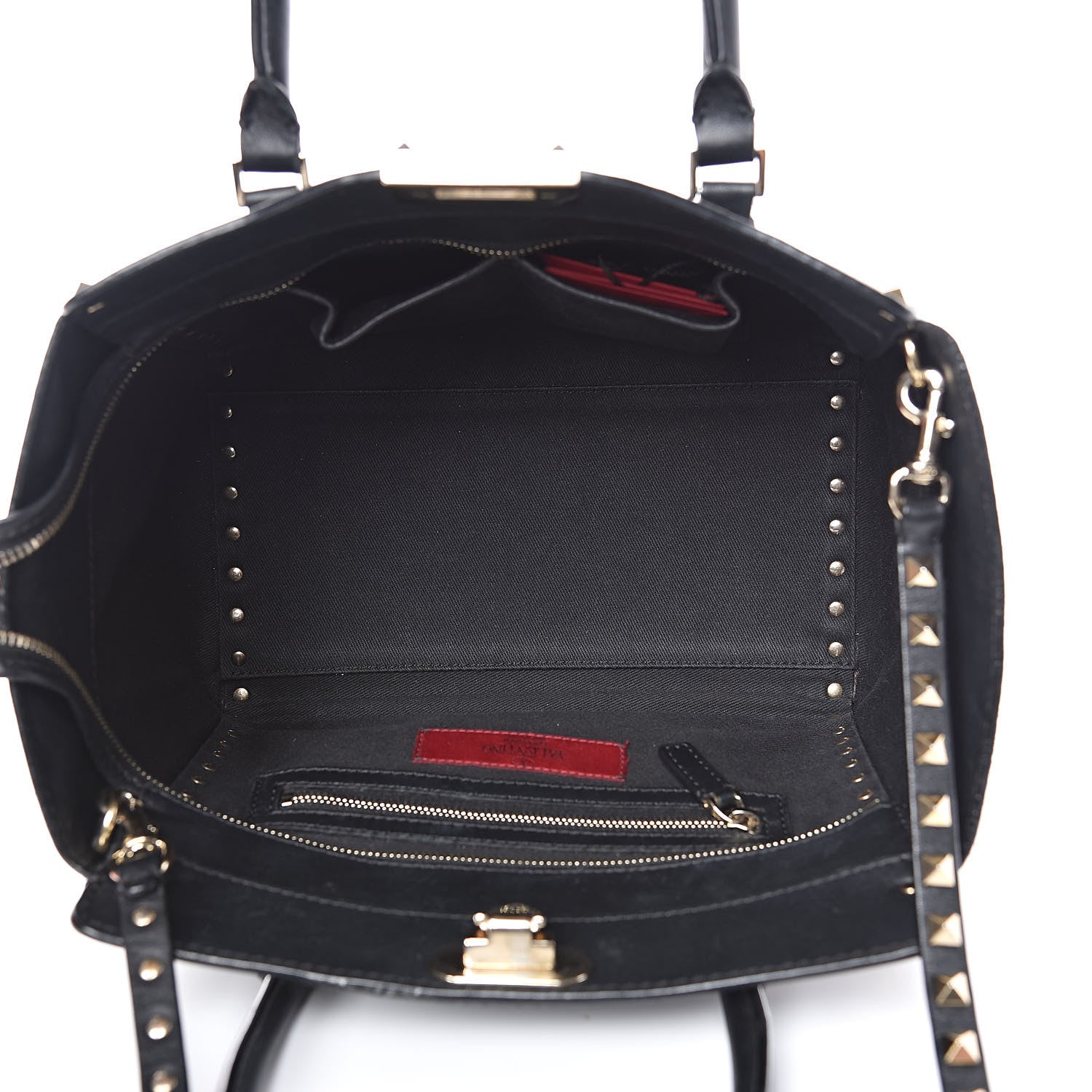 Valentino Garavani Vitello Small Rockstud Double Handle Tote Black 5 of 16