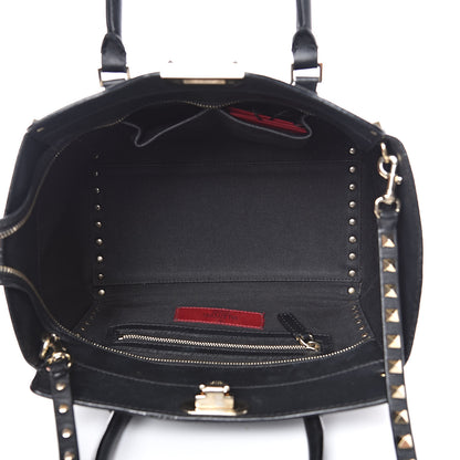 Valentino Garavani Vitello Small Rockstud Double Handle Tote Black 5 of 16