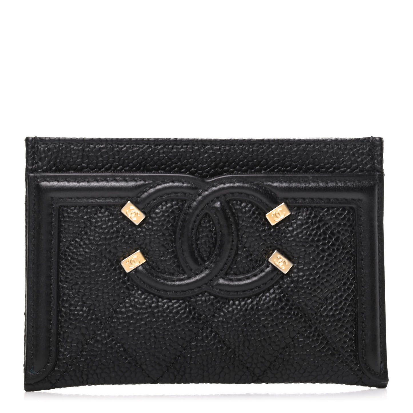 Caviar Quilted Filigree Card Holder Black