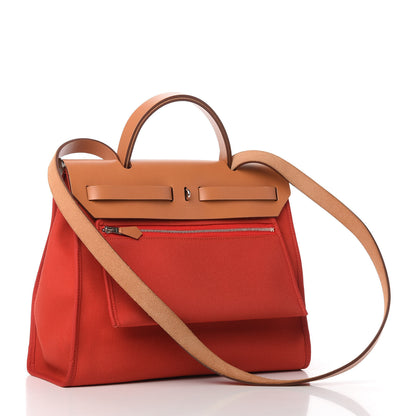 Hermes Vache Hunter Toile Herbag Zip 31 PM Rouge Tomate Natural 3 of 9