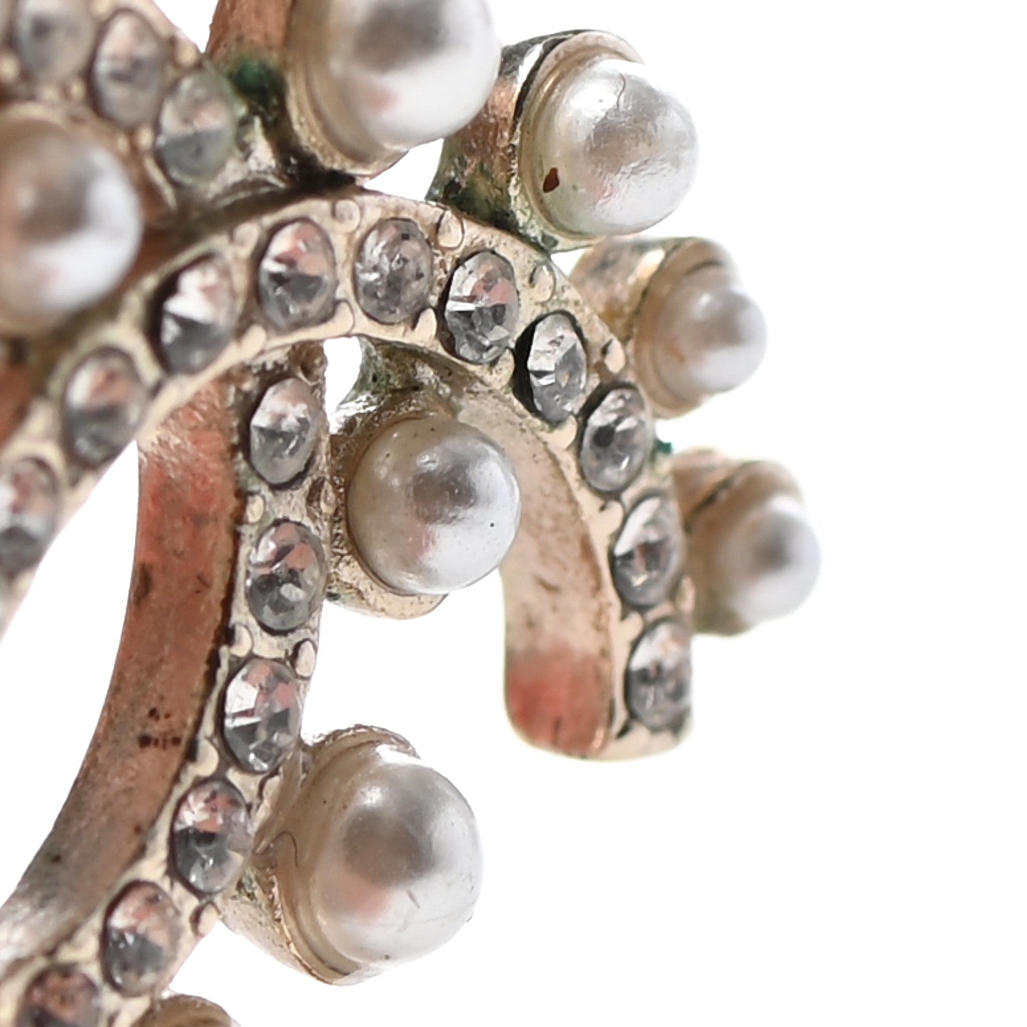 Chanel Pearl Crystal CC Earrings Light Gold 5 of 5