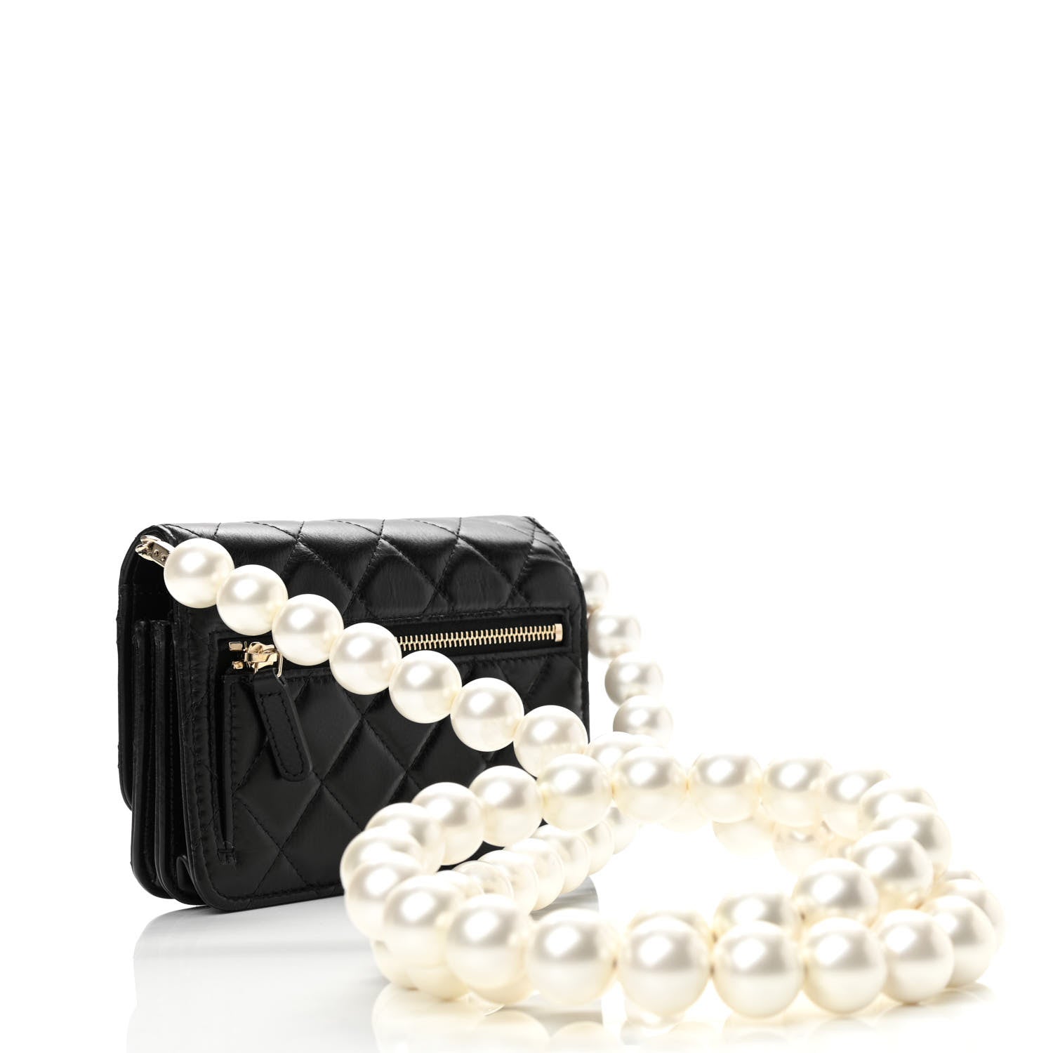 Chanel Calfskin Quilted Mini Maxi Pearls Wallet On Chain WOC Black 3 of 10
