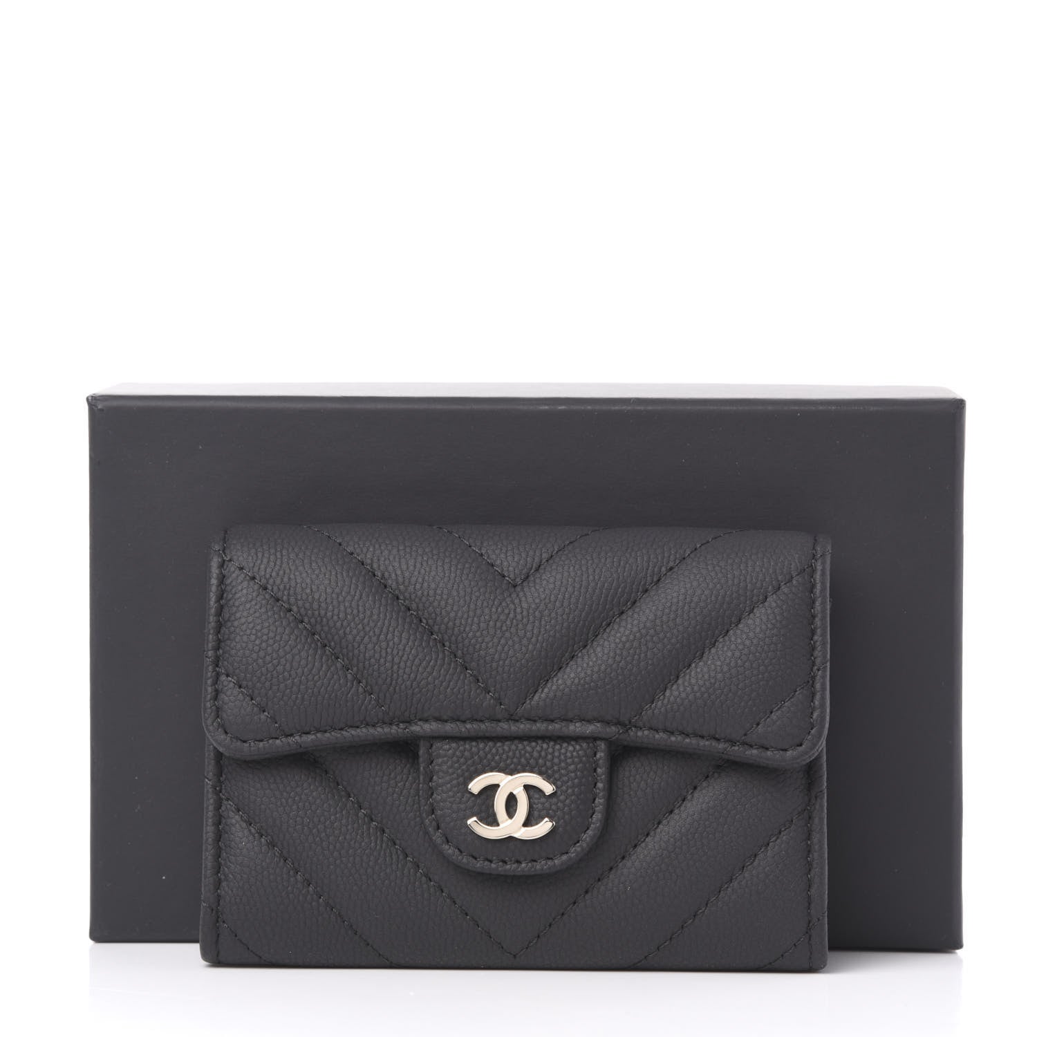 Chanel Matte Caviar Chevron Quilted Flap Card Holder Black 12 of 12
