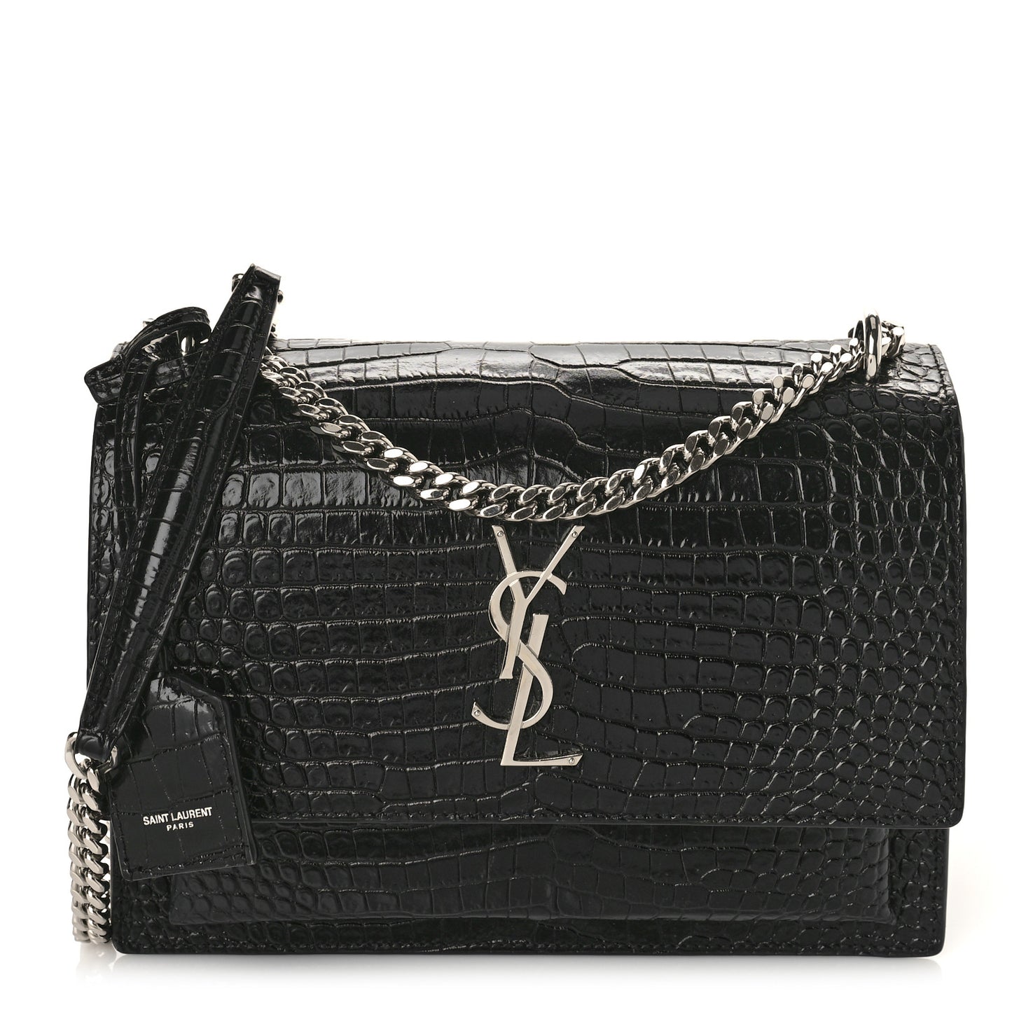 Calfskin Crocodile Embossed Medium Monogram Sunset Black