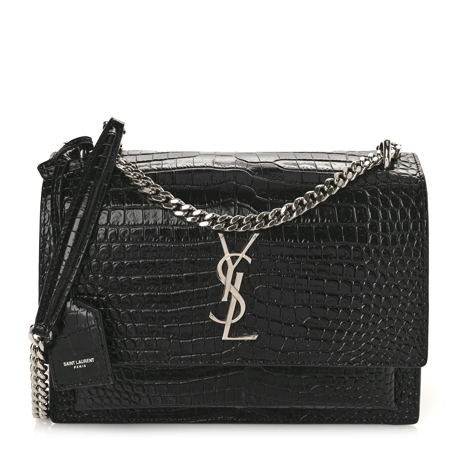 Saint Laurent Calfskin Crocodile Embossed Medium Monogram Sunset Black 1 of 9
