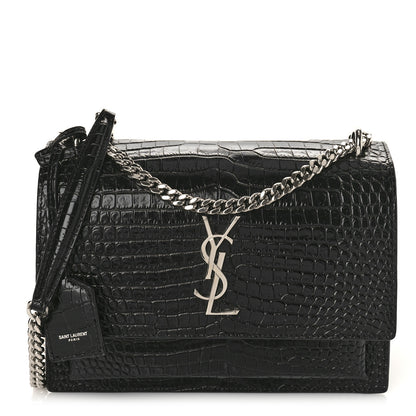 Saint Laurent Calfskin Crocodile Embossed Medium Monogram Sunset Black 1 of 9