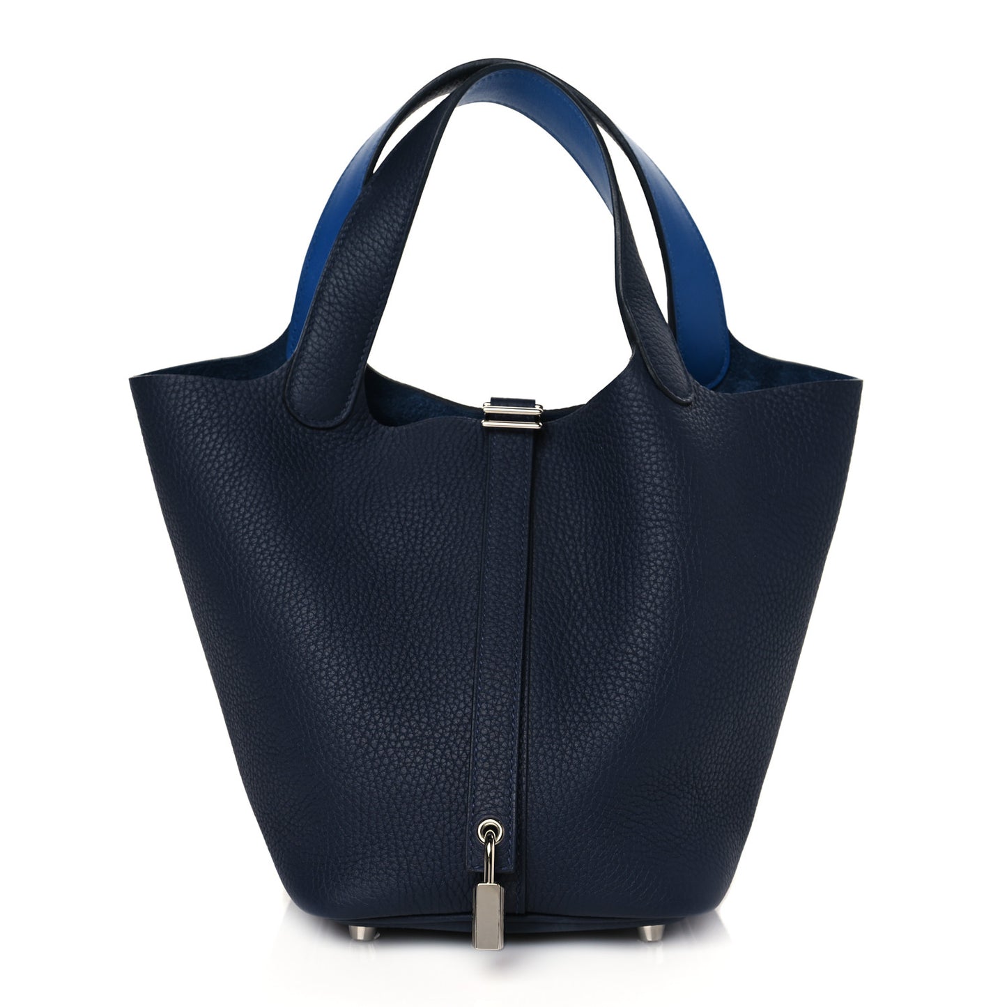Taurillon Clemence Eclat Picotin Lock 18 PM Bleu Nuit Bleu Zellige